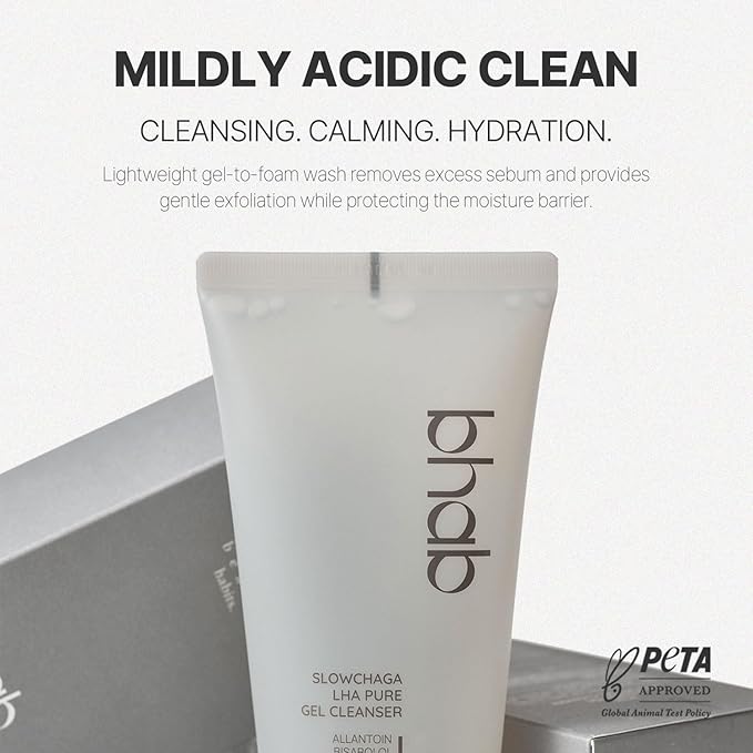 BHAB Slowchaga pH 5.5, Barrier safe Pure Gel Cleanser – Gentle Acid Cleanser with Hyaluronic Acid, Panthenol & Allantoin for Pore Care, Mild Exfoliation & Hydration, Korean Skincare 5.07 fl oz (150ml)