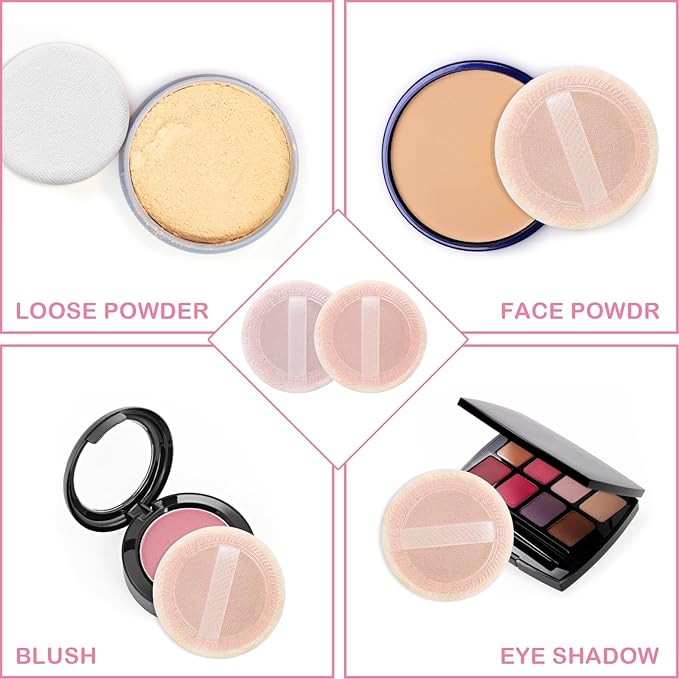 WLLHYF 12PCS Makeup Powder Puffs Pink Cotton Powder Puffs Round Powder Puff for Makeup Face Powder Velour Puffs for Loose Powder Washable (pink+skincolor-12pcs)