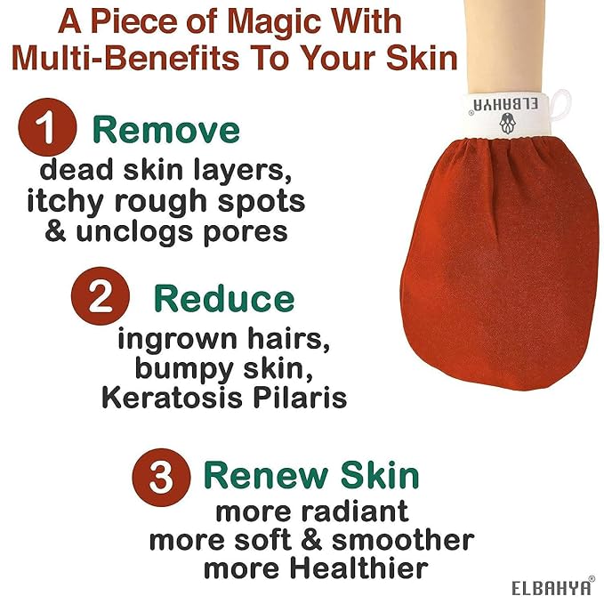 Exfoliating Mitt Body Kessa Hammam - Body Tool Remover of Dead & Dry Skin or Keratosis Pilaris, Made of 100% Viscose Fiber (Gold Pack of 1)