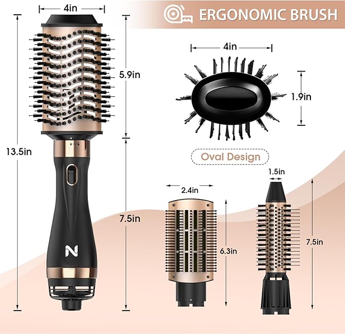 Natrial Hair Dryer Brush Blow Dryer Brush in One Hot Air Brush for Drying and Straightening, Volumizer Multi-Styler Smooth Curls for All Hair Types, Frizz-Free Blowout Brush for Salon Quality