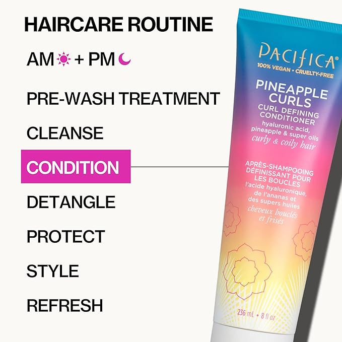 Pacifica Beauty, Pineapple Curls Defining Natural Conditioner, For Curly, Coily and Textured Hair Types, Pineapple Scent, Sulfate Free and Silicone Free, 100% Vegan and Cruelty Free | Hair Conditioner
