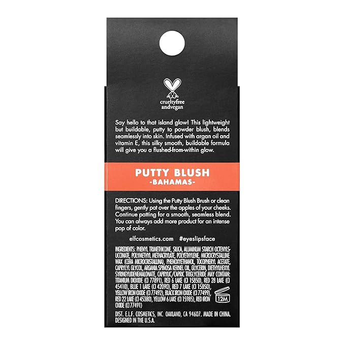 e.l.f. Putty Blush, Creamy & High-Pigment Formula For A Natural Glow, Delivers A Semi-Matte & Powder Finish, Vegan & Cruelty-Free, Bahamas
