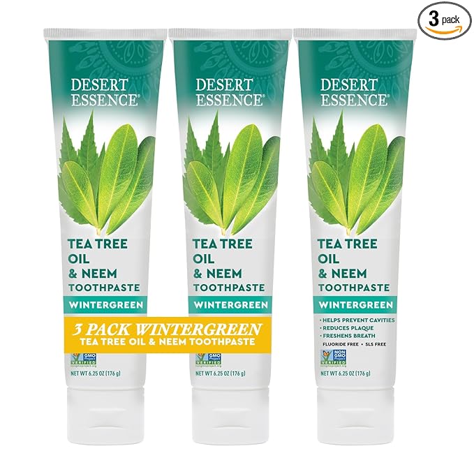 Desert Essence Natural Tea Tree Oil and Neem Toothpaste, Wintergreen,6.25 Oz, Pack of 3