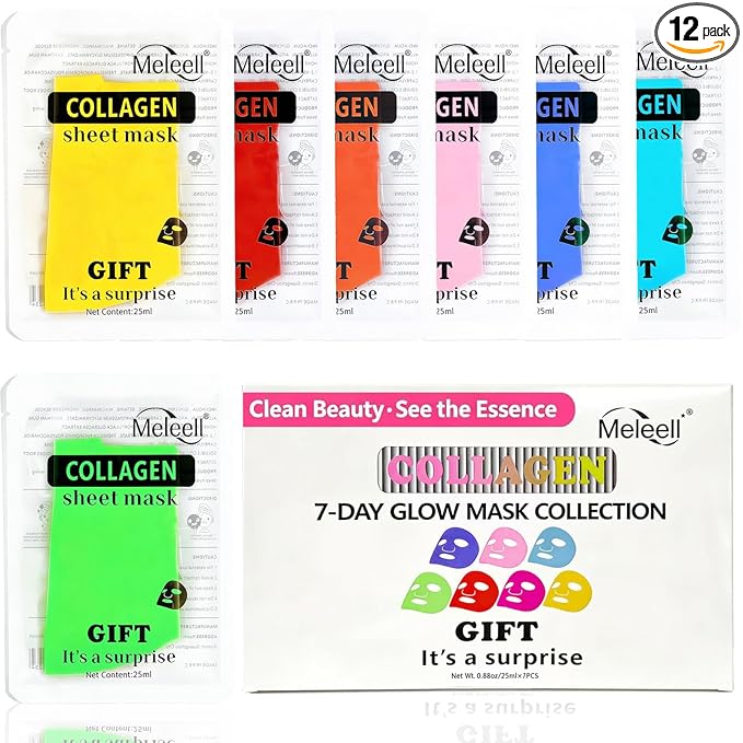 Collagen Face Masks Skincare for Women,Hydrating Sheet Face Masks Set for Sensitive Skin,Spa Facial Masks for Women Skin Care, Party Birthday Gifts for Women Teen Girls Kids(7 Masks)