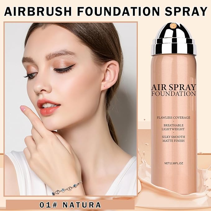 Airbrush Foundation for Mature Skin Airbrush Flawless Setting Spray Long Lasting Full Coverage Foundation Makeup-（01 Natural）