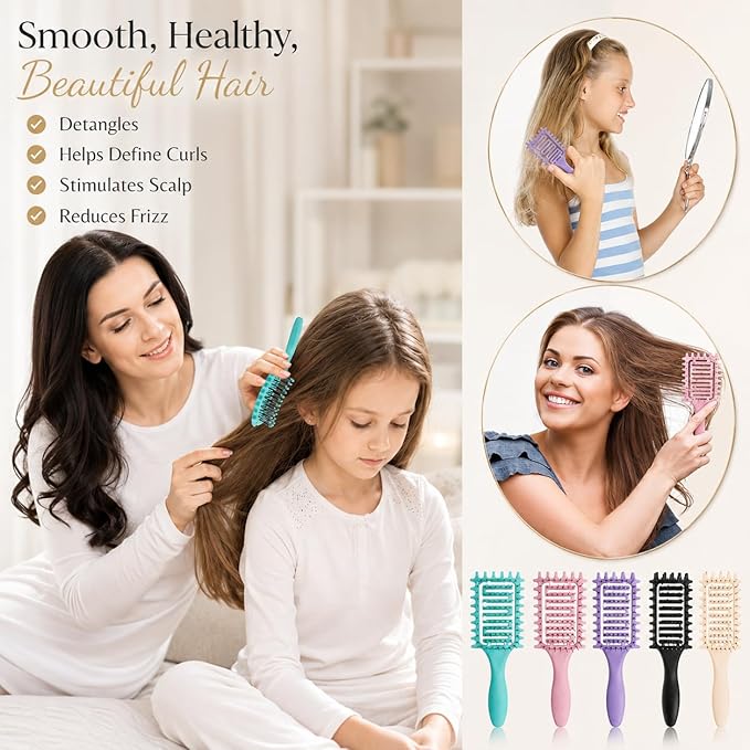 Curl Defining Brush for Curly Hair, Vented Detangling Hair Brush for Wet and Dry Styling, Curved Brush for Shaping and Smoothing Curl Clumps, Lightweight Hair Brush (2Pcs Beige)