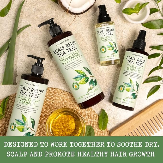 PHARM TO TABLE Tea Tree Shampoo For Men and Women, Deep Cleansing Sulfate-Free Formula - Relief for Dry Itchy Scalp - Infused with Tea Tree oil, Mint, Biotin and Vitamin E, 16.2oz