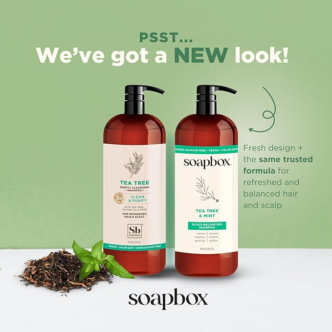 Soapbox Tea Tree Oil & Mint Shampoo & Conditioner Set, Leaves Hair & Scalp Balanced & Soothed - Clean Ingredients Free of Harsh Chemicals, Sulfates, Parabens & Silicones - 1 Liter Each