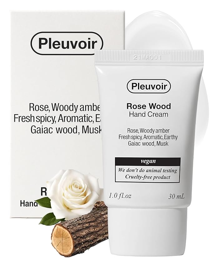 Pleuvoir Rose Wood Perfume Hand Cream for Men & Women, Modern Woody Rose Niche Fragrance, Travel Size with 5 Hyaluronic Acids, Shea Butter & Jojoba Oil, Non-Greasy K-Beauty, French MANE, Vegan 1 oz