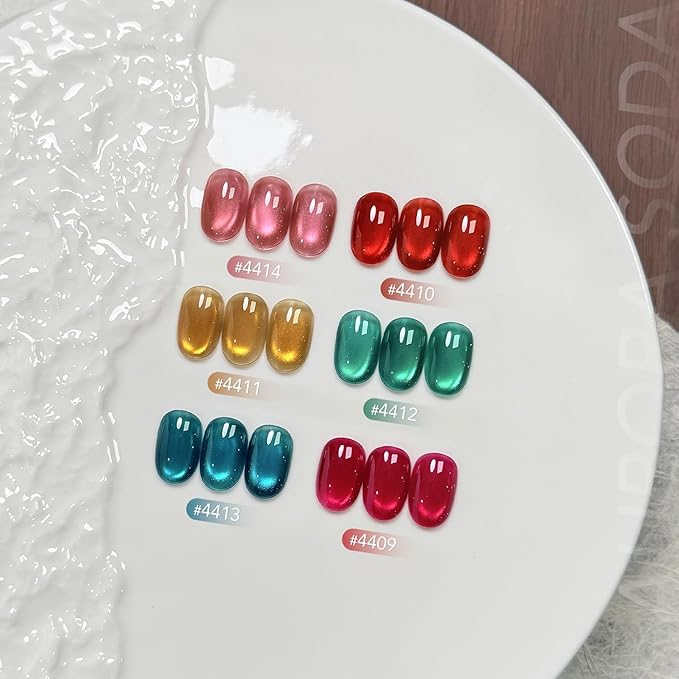 GAOY Cat Eye Gel Nail Polish Set with Magnet 6 Colors, Pink Red Blue Yellow Colors Sheer Gel Polish, Gemstone Nail Art Manicure