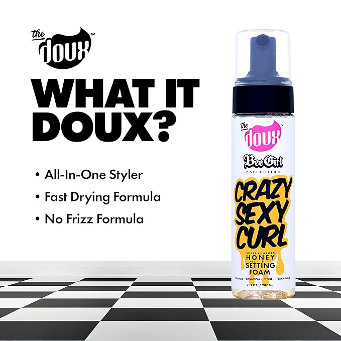 The Doux Curl Cream & Setting Mousse for Curly Hair CRAZYSEXYCURL Honey Foam for Heatless Curls Overnight, Frizz Control, Shine & Moisture – Curly Hair Styling Product with Aloe & Silk Amino Acids