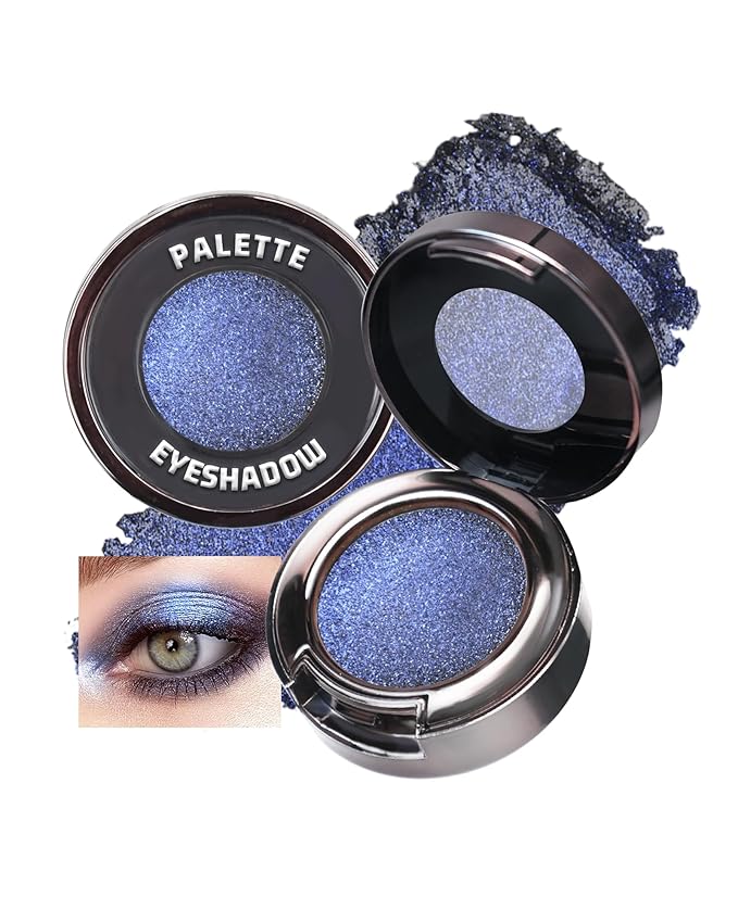 Chameleon Duochrome Glitter Eyeshadow Palette, Holographic Shimmer Single Eye Shadow Palettes, Color Shift Sparkle Iridescent, Multichrome Metallic Eye Brightener Highlighter Makeup-13 Aurora Blue