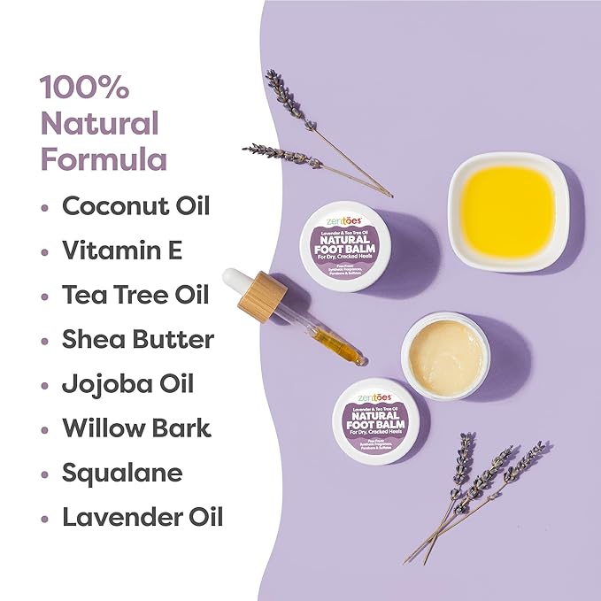 ZenToes Natural Foot Balm | Hydrating Cream for Dry, Cracked Heels & Feet | Enriched with Coconut, Tea Tree, Jojoba & Vitamin E Oils | Soothes & Softens Rough Skin | 2oz