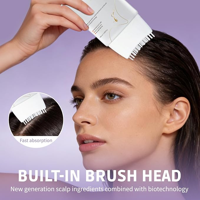 Hair Growth Serum with Built-In Brush, Scalp Serum with Heart Leaf Exosomes & Echinacea & Green Tea Extracts For Hair And Scalp Care, 3.38 Fl. Oz