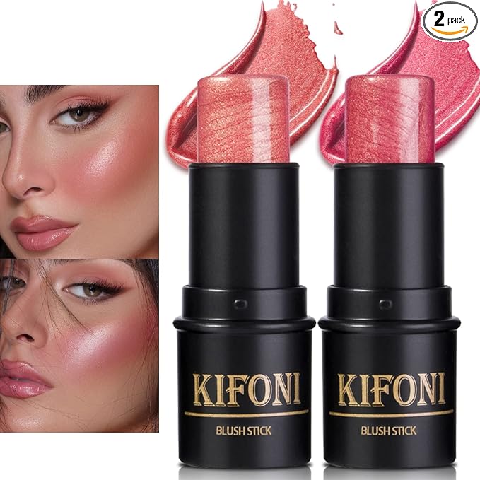 2 Pcs Cream Blush Sticks - Natural & Matte, Lightweight, Blendable Makeup Kit - Shimmer Blush (#01 Pink, #04 Fuchsia)