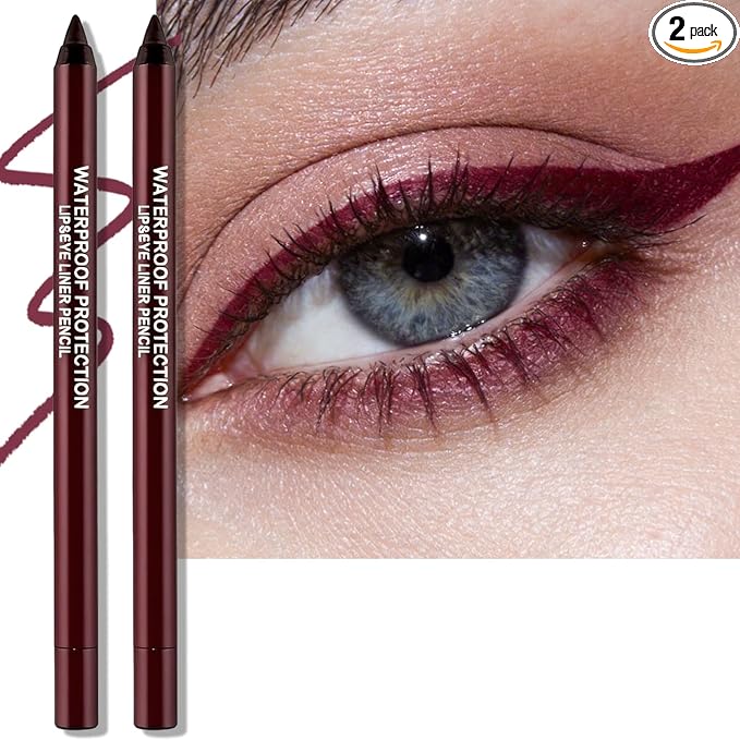 2 PCS Burgundy Plum Eyeliner Pencil, Cream Gel Waterline Eyeliner Smooth Waterproof Smudge-Proof Lasting Bold High-Pigmented Matte Eye Liner Pen Eyeshadow Makeup for Women with Sharpener
