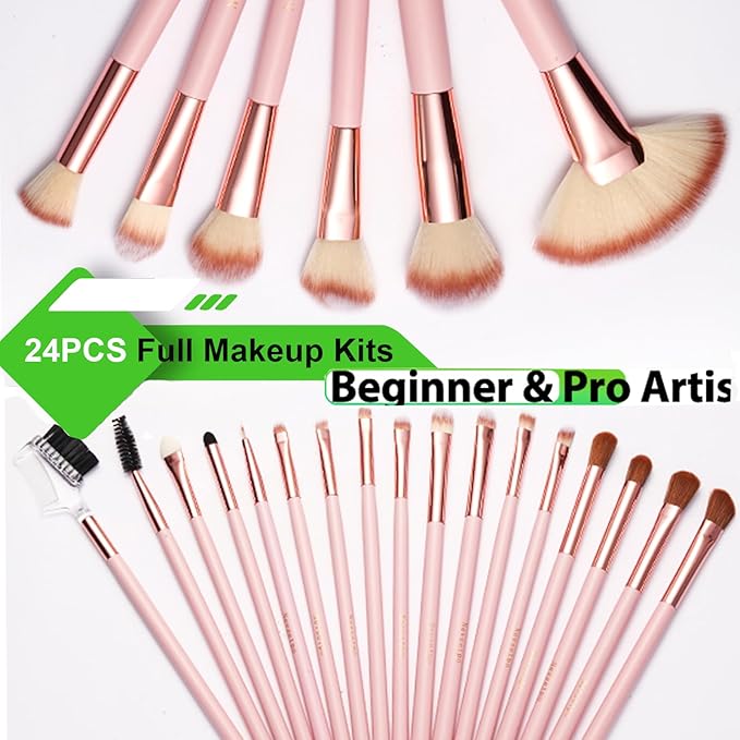 Makeup Brushes, Quality Make Up Brushes 28Pcs Makeup Brushes Set Professional & Beginner Make-up Sets & Case, Brushes & Sponges,Travel-Friendly Roll-up Beauty Gift Sets for Women, PINK