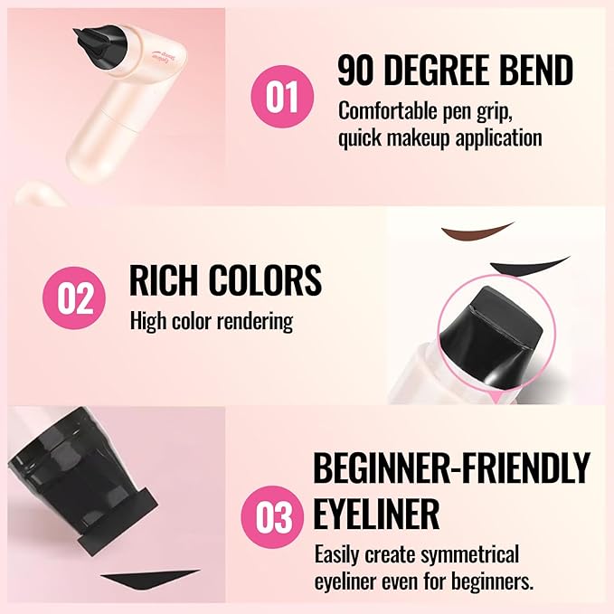 Erinde Winged Eyeliner Stamp Pen, Dual Head Rotating Eyeliner Stamp Pencil for Perfect Wings, Quick-Dry, Long-Lasting, Waterproof Smudge-Proof Cat Eye Stamp Liquid Eye Liner Tool for Beginners, Black