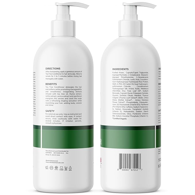 Edenika Botanicals Tea Tree Conditioner with Thyme, Nettle & Arnica, 16 fl oz, Invigorating & Nourishing Formula, Vegan, Sulfate-Free, Paraben-Free, for All Hair Types