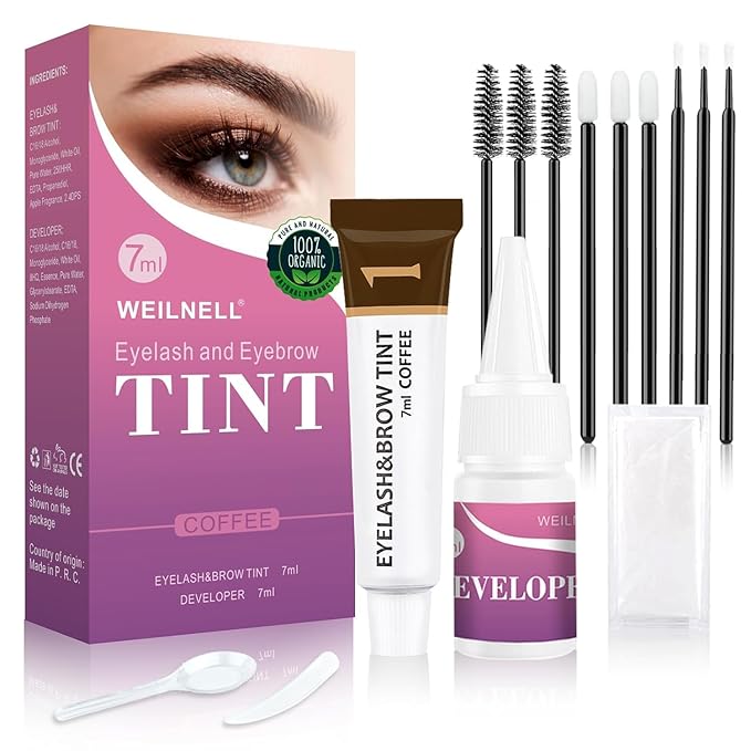 Eyelash & Eyebrow Color Kit, Professional Instant Lash & Brow Color Kit with Natural Results, Easy to Use, Eye Brow & Eye Lash Coloring Set DIY Hair Coloring for Salon Home Use 7ml (Coffee)