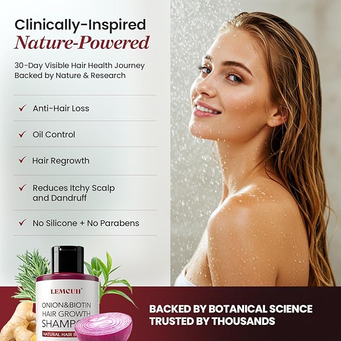 Rosemary Shampoo with Onion & Biotin: Volumizing Shampoo for Thicker-Looking Hair - Smooths Scalp With Tea Tree & Ginger - Thickening Formula Support Hair Regrowth For Women Men 12.5 (12.5 Fl Oz)