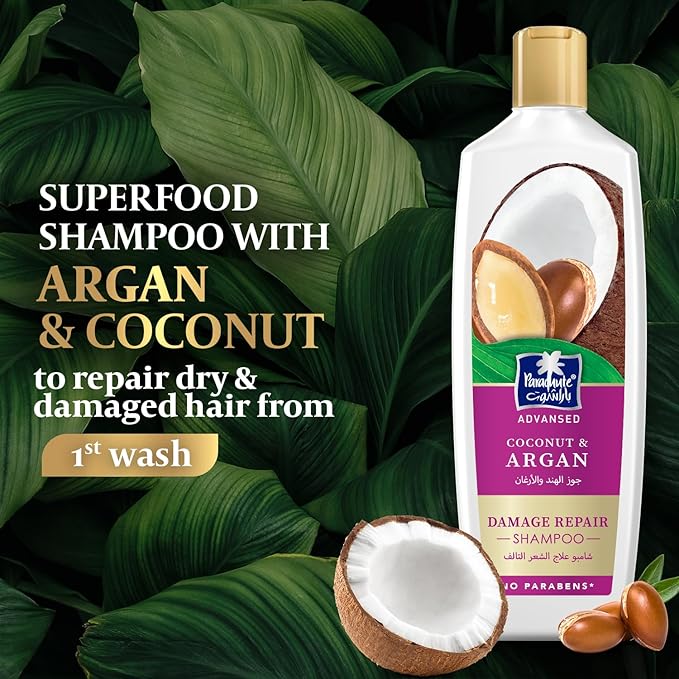 Parachute Advansed Argan Shampoo for women & men | Repairs Dry & Damaged Hair| Moisturizes Hair| 0% Harmful Chemicals | 11.4 Fl oz | Pack of 2