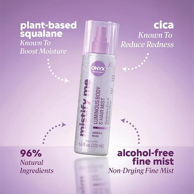 Onyx Professional Hydrating Shimmer Mist with Squalane & Cica, Amber Escape, 6.5 fl oz, 2pk - Shimmer Hair and Body Mist Creates a Radiant Glow with Lightweight Moisture