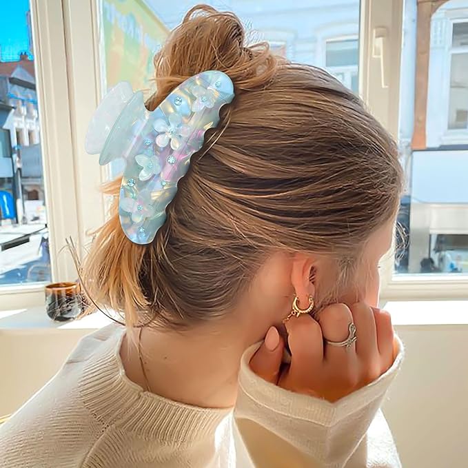 HAIMEIKANG 2Pcs Acrylic Flower Hair Claw Clips - Large Hair Clips for Women Jaw Clips for Thick Thin Hair Strong Hold Cute Non-slip Claw Clips Stylish Hair Accessories for Women Girls