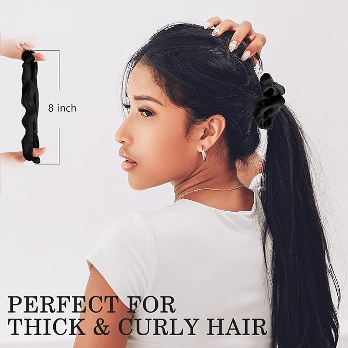 Satin Scrunchies for Women, Girls & Kids 60 Bulk Pack, Silk Hair Ties No Damage, Black Scrunchie for Sleeping, Silky Ponytail Holders Scrunchy for Thick, Curly, Medium, Thin, Fine Hair Non Slip