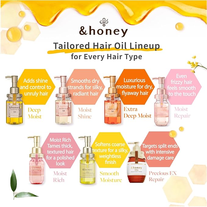[Genuine Product] &honey Deep Moist Hair Oil 100mL/ 3.38 Oz Sulfate-Free Moisturizing Hair Oil for Dry Hair |Unique Blend of Honeys & Argan Oil for Shine, Hydrated Hair Japanese (1, Oil)