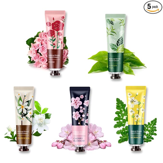 5 Pack Natural Plant Fragrance Hand Cream for Dry Hands,Moisturizing Hand Care Cream Hand Lotion Travel Gift Set,Travel Size Hand Lotion Set for Men and Women-30ml