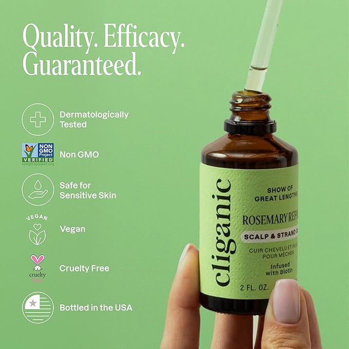 Cliganic Rosemary Hair & Scalp Oil with Biotin & Jojoba With Herbal Organic Ingredients - Serum To Smooth & Soften Frizzy, Damaged Hair, Split Ends & Dry Scalp Promote Fuller-Looking Hair 2 Fl Oz
