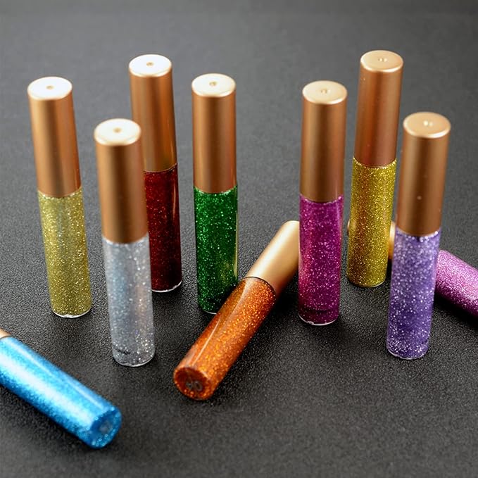 Glitter-Eyeliner,Silver Giltter-Eyeliner, Long-lasting Waterproof Eye-Glitter Makeup, Silver, Gold, Pink Green High-pigmented Colorful Eye Liner Liquid