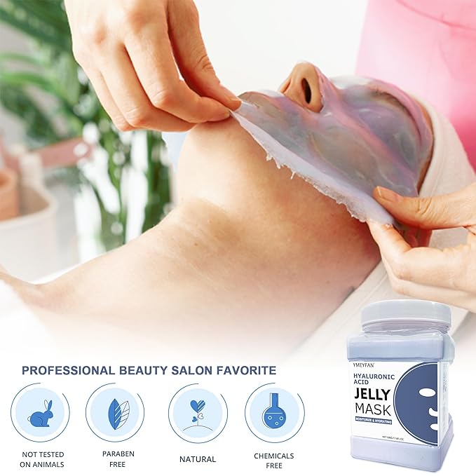 YMEYFAN Jelly Mask for Facial Professional, Jelly Mask Powder for Skincare Hydrating, Vegan Sodium Alginate Mask, Paraben Free, Fragrance Free, 17.6Fl Oz/Jar (Hyaluronic Acid)