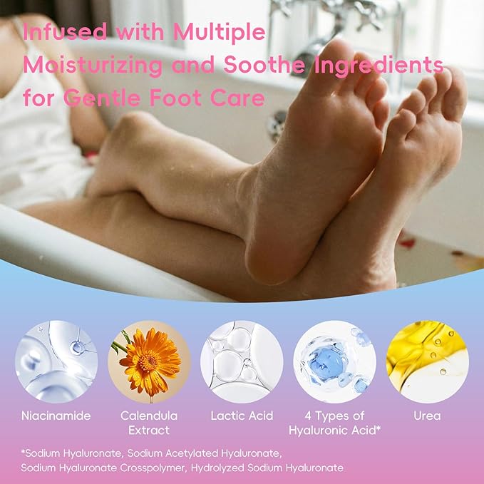 QUIYUM Peach & Aloe Vera Exfoliating Foot Mask, Foot Peeling Mask with Lactic Acid & Urea, Niacinamide & Hyaluronic Acid, for Dry Cracked Feet, Smooth, Glow, Soften, 6 Pairs, Stocking Stuffers