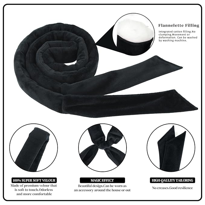 Heatless Curls Overnight Hair Curlers to Sleep In Overnight Curls for Women Heatless Hair Curler for Long Hair Overnight Headband （Black）