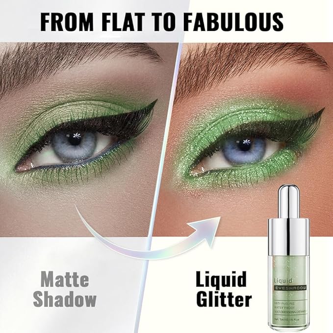 Mint Green Shimmer Liquid Eyeshadow, High Pigment Blendable Eye Makeup for Older Women, Long Lasting Lightweight Travel Friendly Buildable, Suitable for All Eye Shapes, Glitter Finish 08#