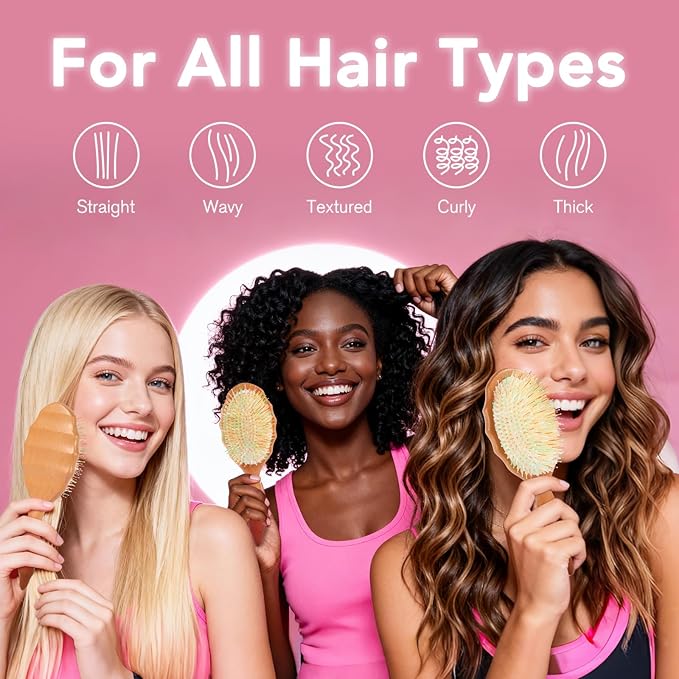 Boar Bristle Hair Extension Brush for Women Girls -Hairbrush for Extensions and All Hair Types, Loop Brush for Restore Natural Shine, Frizz Control, Smooth & Detangle
