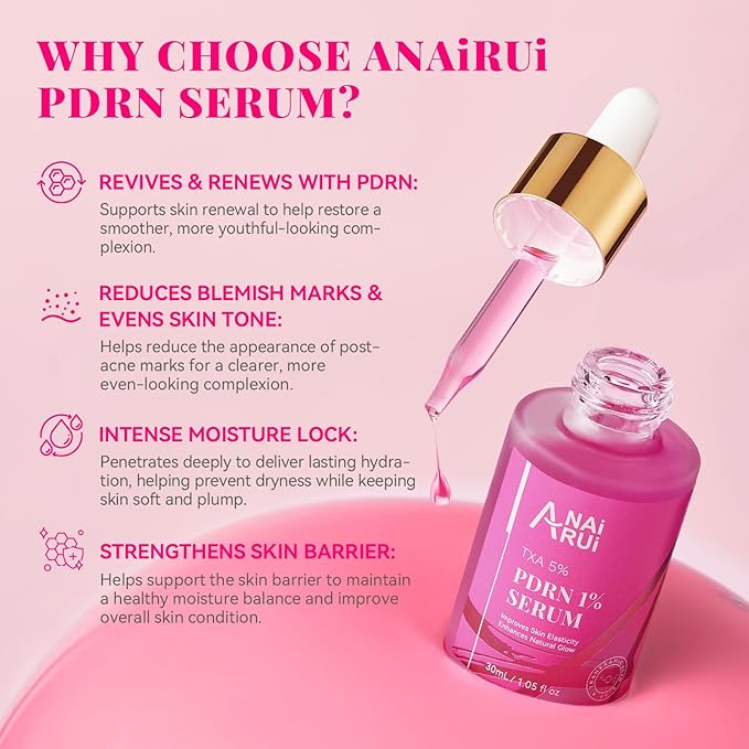 ANAiRUi PDRN Serum 1% for Face, 10000ppm Salmon DNA with 5% Tranexamic Acid & Niacinamide, Skin Repair Barrier Support Serum with Ceramides & Hyaluronic Acid, Lightweight Hydrating Skincare 1.05 fl oz