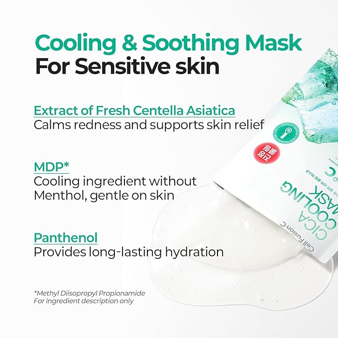 Cell Fusion C Post Alpha Cica Cooling Sheet Mask 5EA, Soothing, Cooling and De-puffing, Centella Asiatica & Panthenol, Korean Skin Care