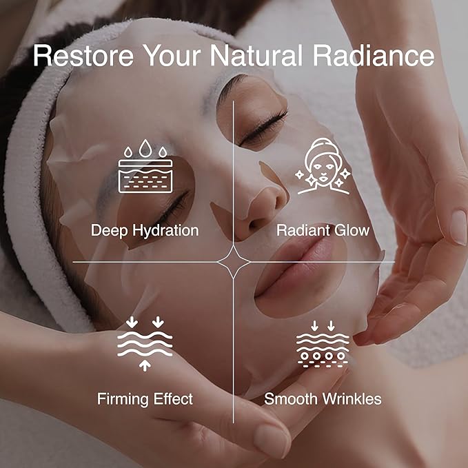 Collagen Face Mask - 6 Pack, Hydrating & Firming Sheet Mask for All Skin Types, Anti-Wrinkle, K-Beauty & Moisturizing Skincare