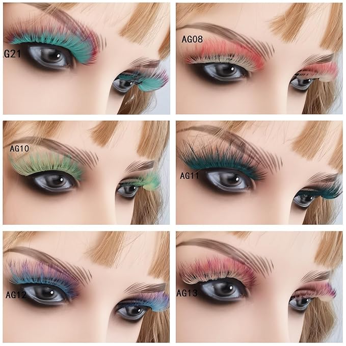 Sunniess Ombre Colored Lashes Silk Protein Fluffy Wispy Volume Fake Lashes for Halloweens Cosplay Party Stage Russian D Curl Lashes with Color Make up Faux Mink False Eyelashes 5 Pairs