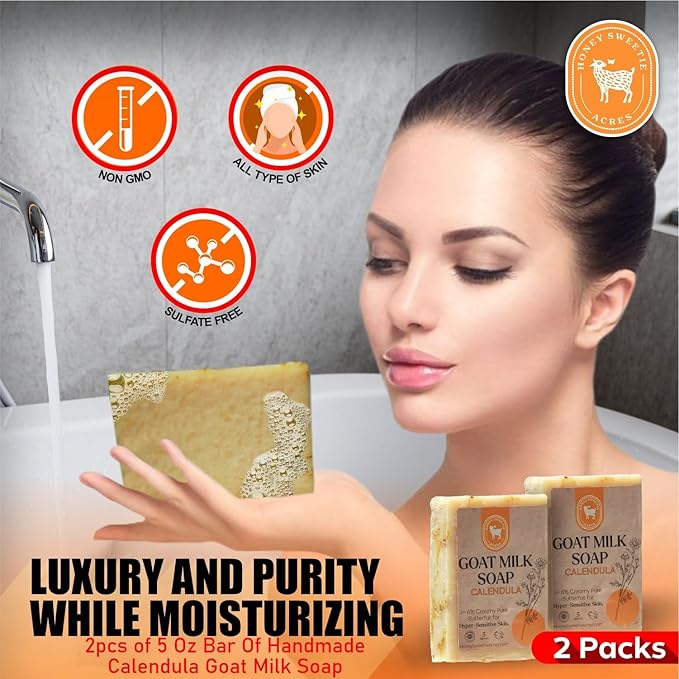 Honey Sweetie Acres 2-Pack Calendula Goat Milk Soap - Handmade 5 oz Bar, Made with Natural Ingredients, Moisturizing & Gentle, Made in the USA
