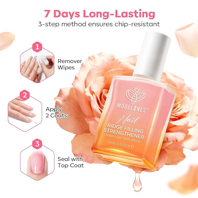 modelones Nail Strengthener,Light Pink Nail Polish Low Odor Nail Hardener Extra Strong and Growth Nail Repair for Damaged Thin Brittle Nails Care Natural Concealer 15 ML
