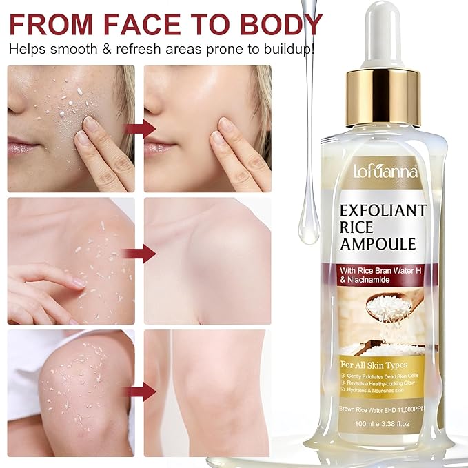 White Rice Exfoliant, White Rice Peeling Glow Ampoule, Peel Shot Glow Exfoliating Face Serum, Korean Skin Care Soft Exfoliating Body Scrub Dead Skin Cells, Blackheads Remover For All Skin Types 100ml