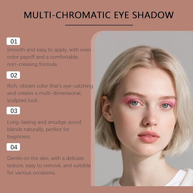 2PCS Multicolor Metallic Eyeshadow – Buildable, Shimmering Metallic Powder, Highly Pigmented & Long-Lasting for Women, Smooth Multi Chromatic Make Beauty Eyeshadow (Natural+Rose Gold)