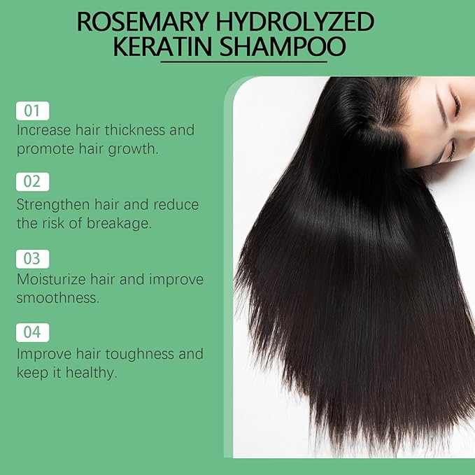 Rosemary Hair Growth Shampoo, 265ML Natural Thickening & Strengthening Shampoo with Hydrolyzed Keratin for Thinning Hair & Hair Loss for Women and Men, Nourishes and Repairs Hair Scale.