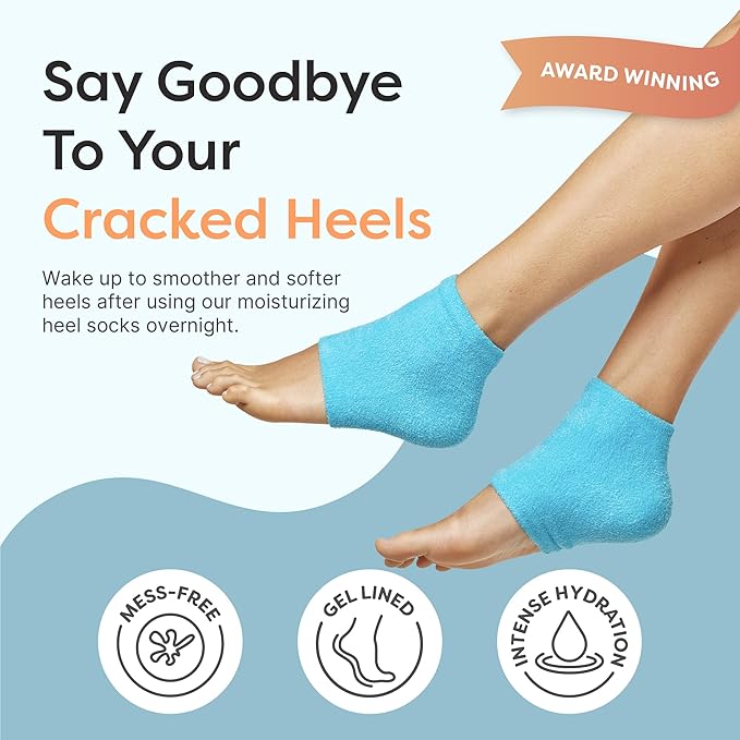 ZenToes Moisturizing Socks for Cracked Heel Treatment, Vitamin E, Olive Oil and Jojoba Oil Infused Heel Socks, Spa Gifts for Women, Mothers Day Gifts (Fuzzy Blue, Regular)