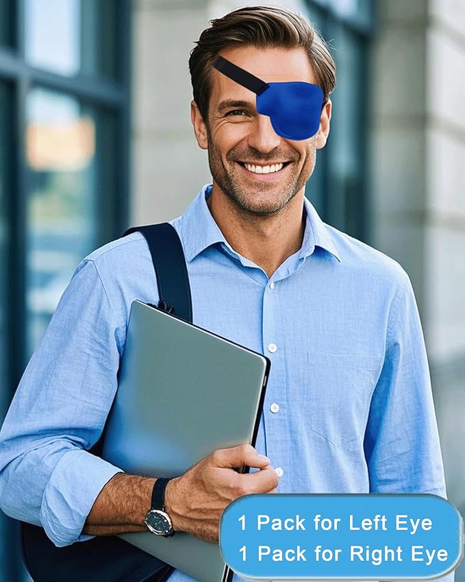 Eye Patches for Adults and Kids, 2 Pcs 3D Eye Patch Adjustable Medical Eyepatch for Lazy Eye Amblyopia Strabismus and After Surgery for Left and Right Eye Blue