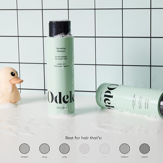 Odele Smoothing Sulfate-Free Shampoo & Conditioner Set for Moisture, Frizz Control, Shine, and Straight to Curly Hair Types, 13 Fl Oz Each (2-Pack)